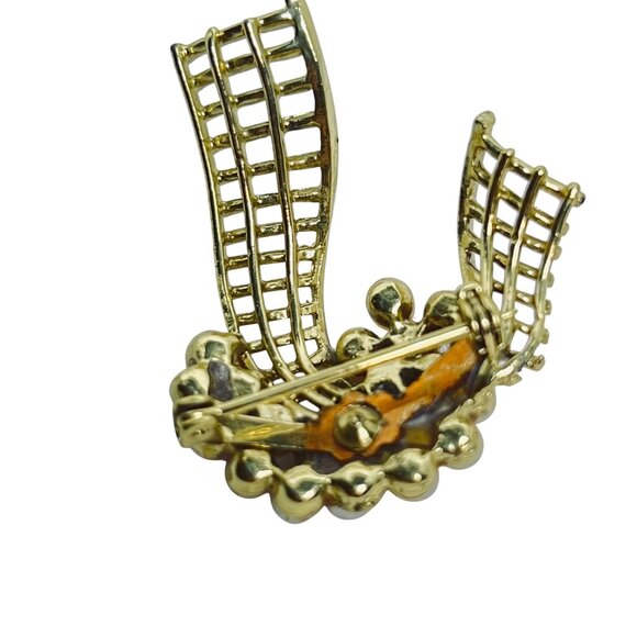 Vintage Gold Tone And Faux Pearl Ribbon Brooch (5753) - Picture 5 of 5